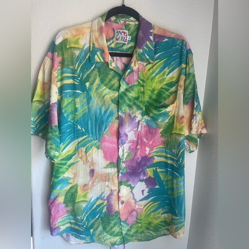 Vintage JAMS WORLD "Orchids of Hawaii" Rayon Hawaiian Shirt